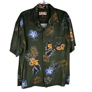 Caribbean Joe Hawaiian Shirt Button Down Green Large